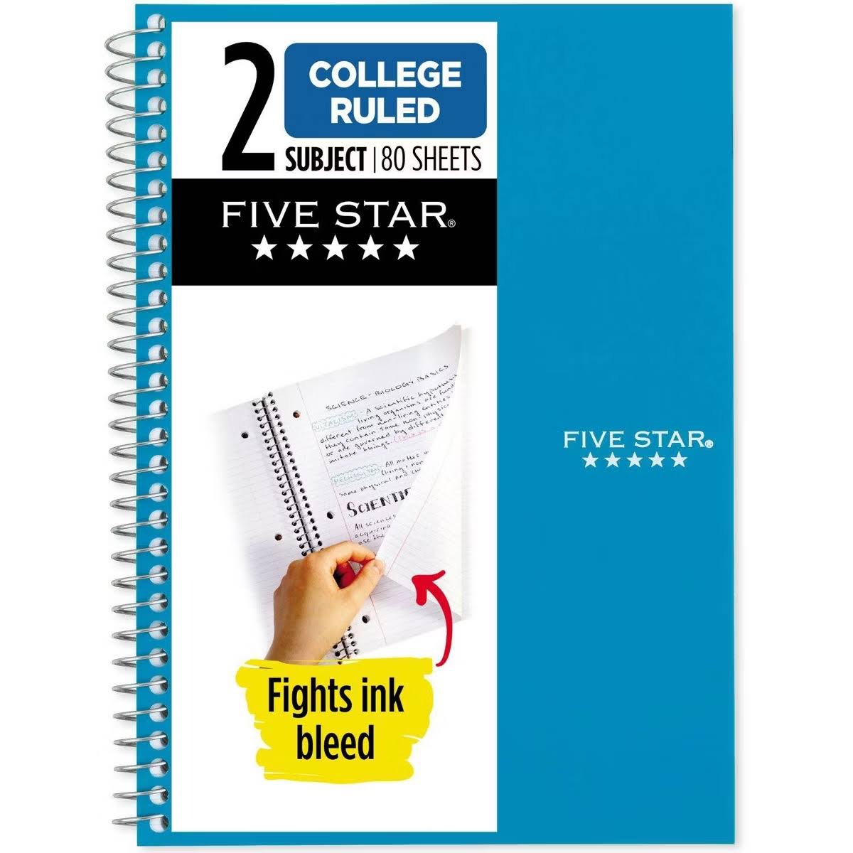 Five Star 80pg 2 Subject College Ruled Notebook 9.5"x6": Spiral,
