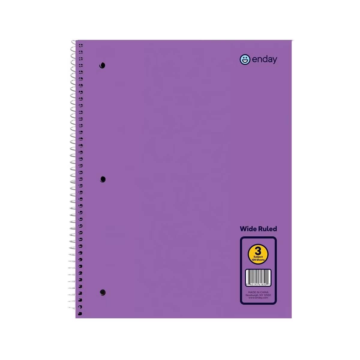 W/R 120 Ct. 3-Subject Spiral Notebook, Purple